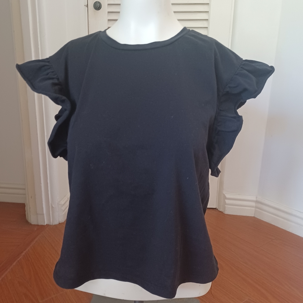 Womens Top S Black Witchie Ruffle Flutter Sleeve Casual Office goth Artsy